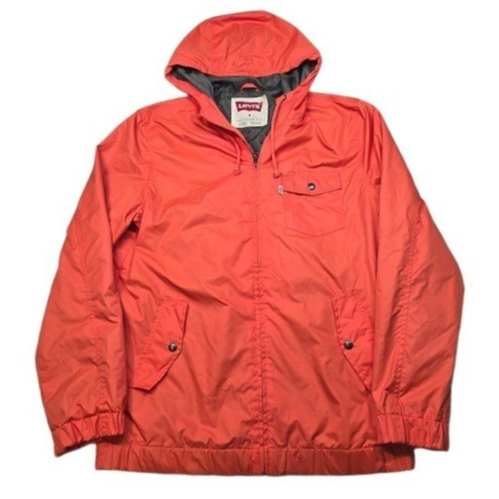 Levi's Windbreaker Jacket Mens Medium Hooded Coral Orange Lightweight‎ Zip Rain